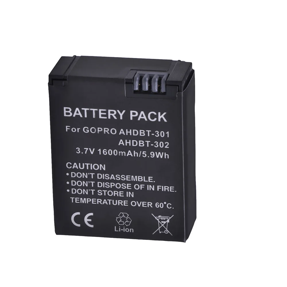 Batería de AHDBT-302 de 1600mAh, cargador LED para GoPro Hero3, Hero3 +, Plata/Negro, GoPro AHDBT-201,AHDBT-301,AHBBP-301 - imagen 5