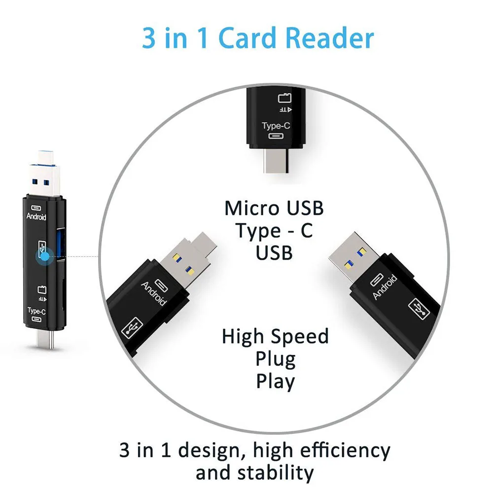 Lector de tarjetas 5 en 1 Usb 3,1, lector de tarjetas Micro SD TF de alta velocidad tipo C USB C, memoria Micro USB, lector de tarjetas OTG - imagen 4