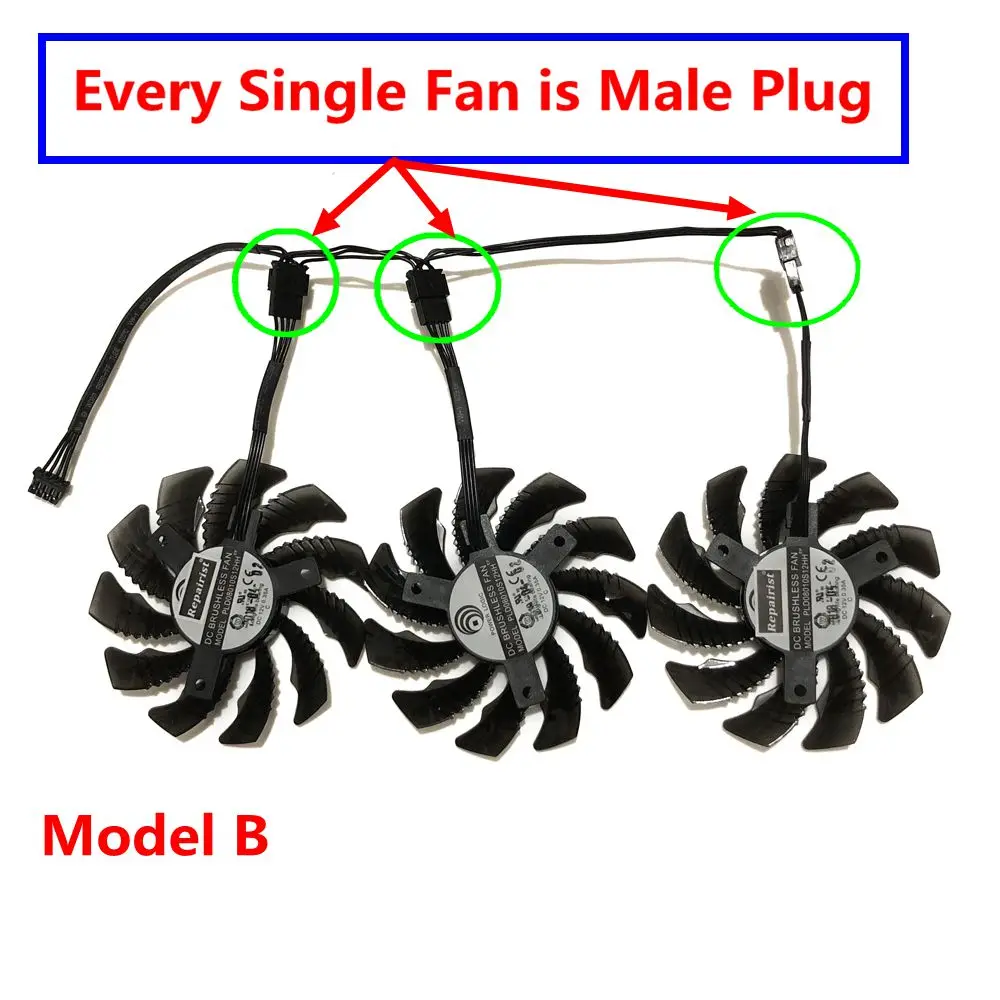 3 unidades/juego 75mm PLD08010S12HH,Ventilador de refrigeración VGA,Ventilador Tarjeta de vídeo,para GIGABYTE GV-R9FURYWF3OC-4GD R9 FURY,para 1080 G1 ROCK 8G,para GIGABYTE GTX 1070 G1 ROCK 8G,Gigabyte P104-100 4G - imagen 3