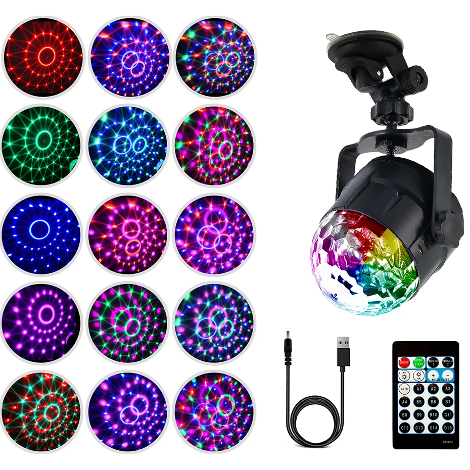 ALIEN-Luz LED RGB de 4W y 15 colores, bola mágica de discoteca, efecto de iluminación de escenario activado por sonido, para DJ, fiesta, coche, vacaciones, cumpleaños - imagen 3