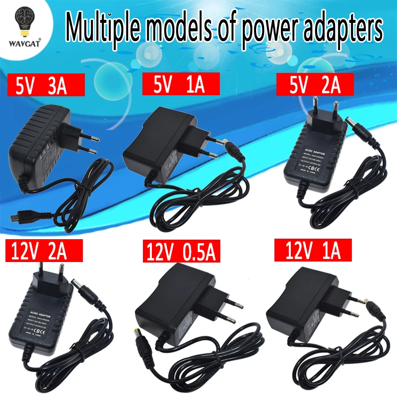 Adaptador de corriente de 100-240V CA a CC, 5V, 12V, 1A, 2A, 3A, 0.5A, enchufe europeo, 5,5mm x 2,5mm, enchufe de CC, Micro USB para Arduino