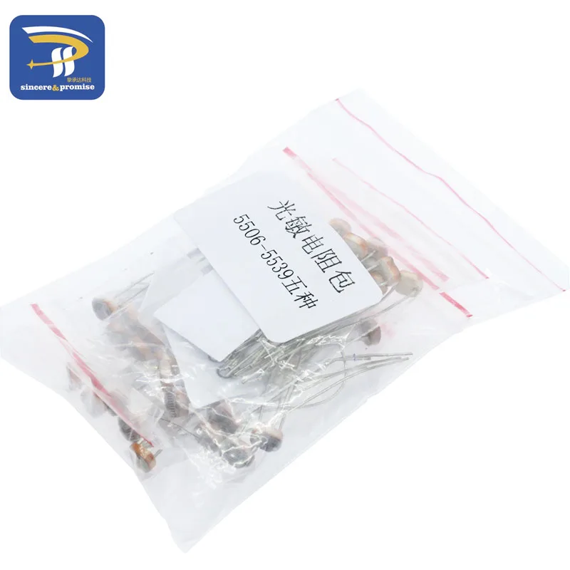 50 unids/lote (5 valores * 10 uds) LDR 5MM foto resistencia sensible a la luz Kit de fotorresistencia fotoeléctrica para 5506 5516 5528 5537 5539 - imagen 2