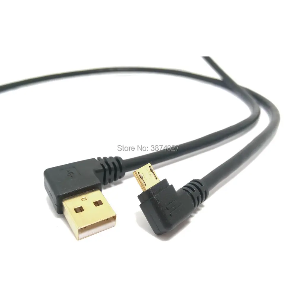 15cm 50CM 1M enchufe chapado en oro de alta calidad corto 90 grados ángulo izquierdo USB A macho a Micro USB macho cable de alimentación de datos de ángulo recto