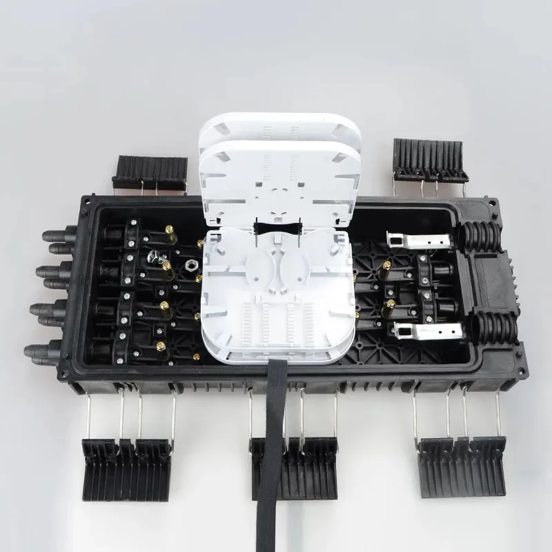 Caja de fibra óptica 96 núcleos 6 en 8 salida ABS negro/PC 46*20*12cm 3KGs retardante de llama impermeable distribución ftth de alta calidad - imagen 4