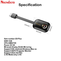Mirascreen G9 Plus Dongle Miracast 4K HDMI para iOS Android Windows