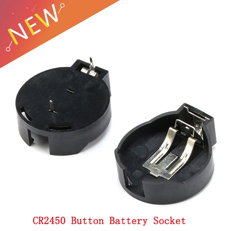 Caja de soporte de enchufe de batería de botón de celda de moneda, 2 pines, color negro, CR2450 2450, 10 unidades por lote