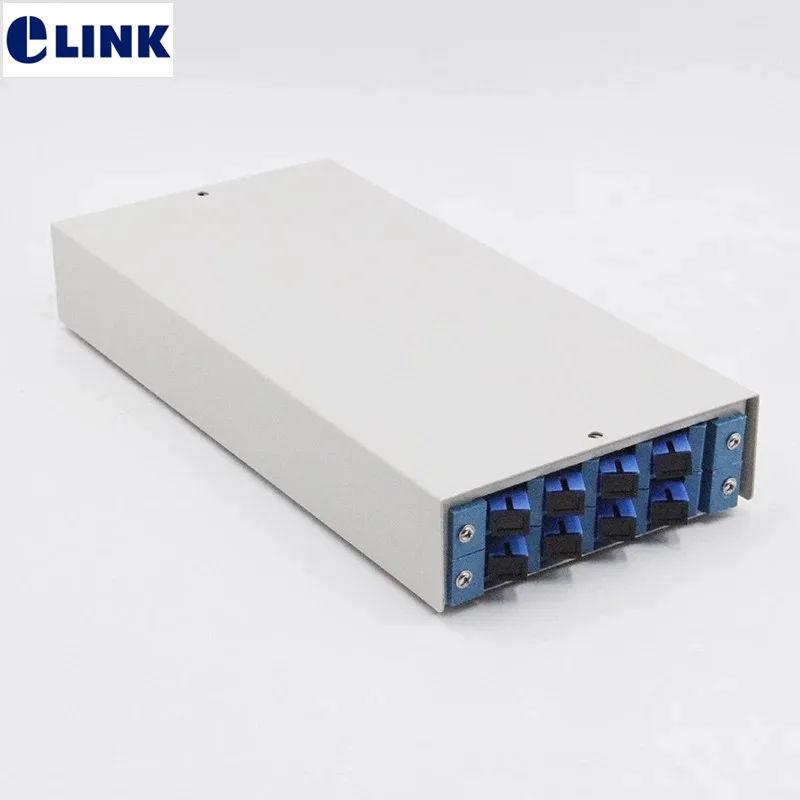 Caja de terminación de fibra 8 núcleos SC montaje en bastidor panel de conexión de fibra óptica totalmente instalado con coletas y adaptador 8 puertos ELINK 1 pieza
