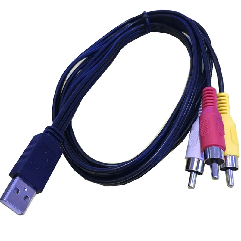 USB2.0 Macho a 3 RCA Phono AV Cable PC TV Aux Audio Video cable adaptador