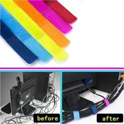 Organizador de cables con bridas de velcro y etiquetas