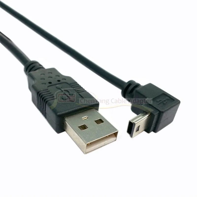 Mini USB 2,0 tipo B, Cable de datos macho de 5 pines, ángulo de 90 grados a USB macho, 0,5 m
