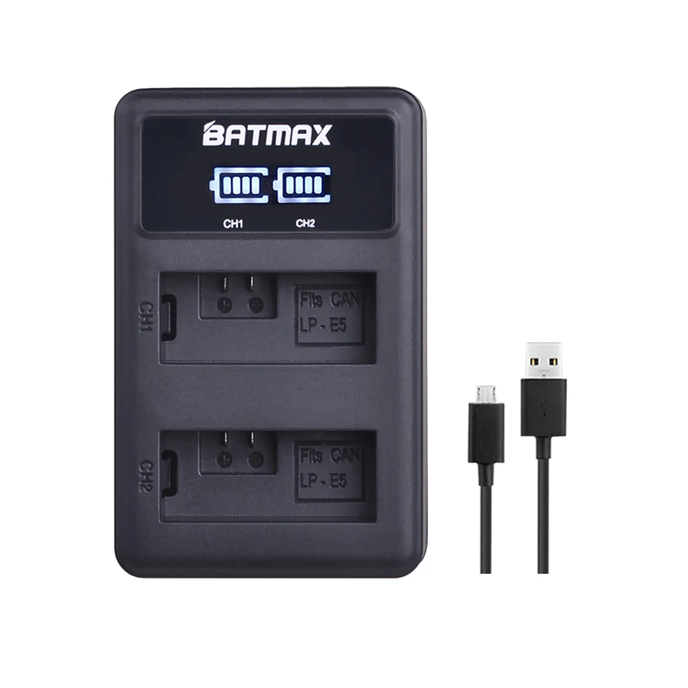 Batmax-cargador de batería LP-E5 LPE5 LP E5 LED, doble USB, para Canon EOS 450D 500D 1000D Kiss X3 Kiss F Rebel Xsi