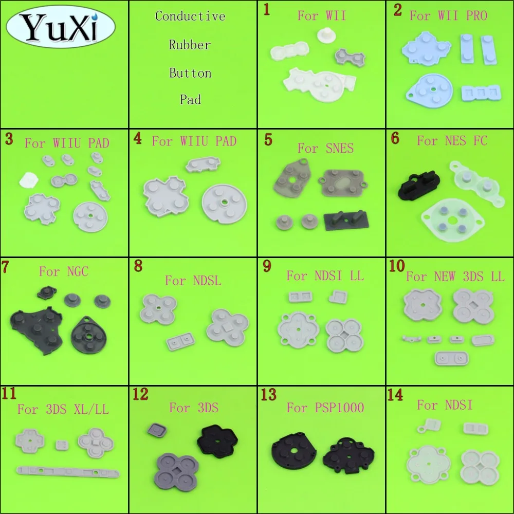 1 Juego de almohadillas de silicona de goma conductora para WIIU PAD WII PRO para NDSI LL XL nuevo 3DS SNES NES almohadillas de botones para la nueva consola 3DS XL LL