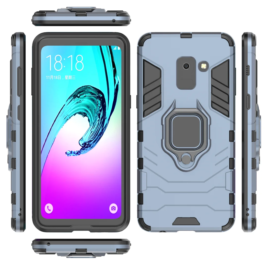 Funda con anillo de soporte para Samsung Galaxy A8 2018, carcasa de silicona + armadura de PC a prueba de golpes, carcasa trasera protectora para samsung a8 2018 - imagen 3