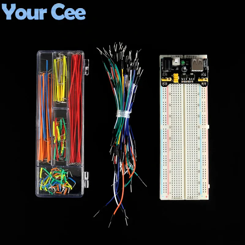 Módulo de alimentación de placa de pruebas MB102 + kit de placa de pan prototipo sin soldadura de MB-102 puntos + 65 cables de puente flexibles + caja de cables de puente de 140 Uds - imagen 3