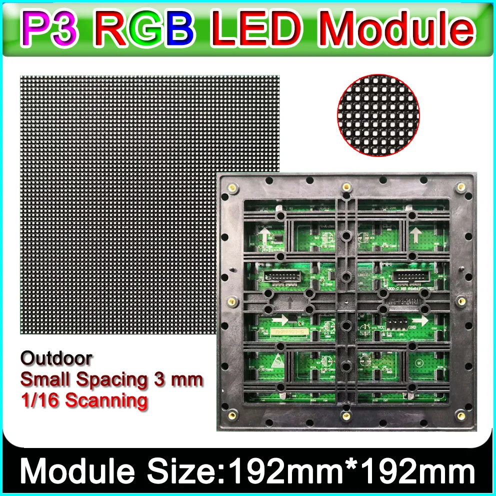 Módulo de pantalla LED a todo color para exteriores P3, panel de visualización HD de paso pequeño, panel LED de pared de vídeo LED para exteriores