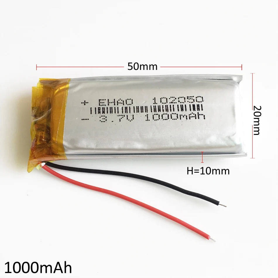 Lote de 10 Uds. De batería recargable Lipo de polímero de litio de 3,7 V, 1000mAh, 102050 para KTV, micrófono con cable para el hogar, cámara de Audio GPS - imagen 4