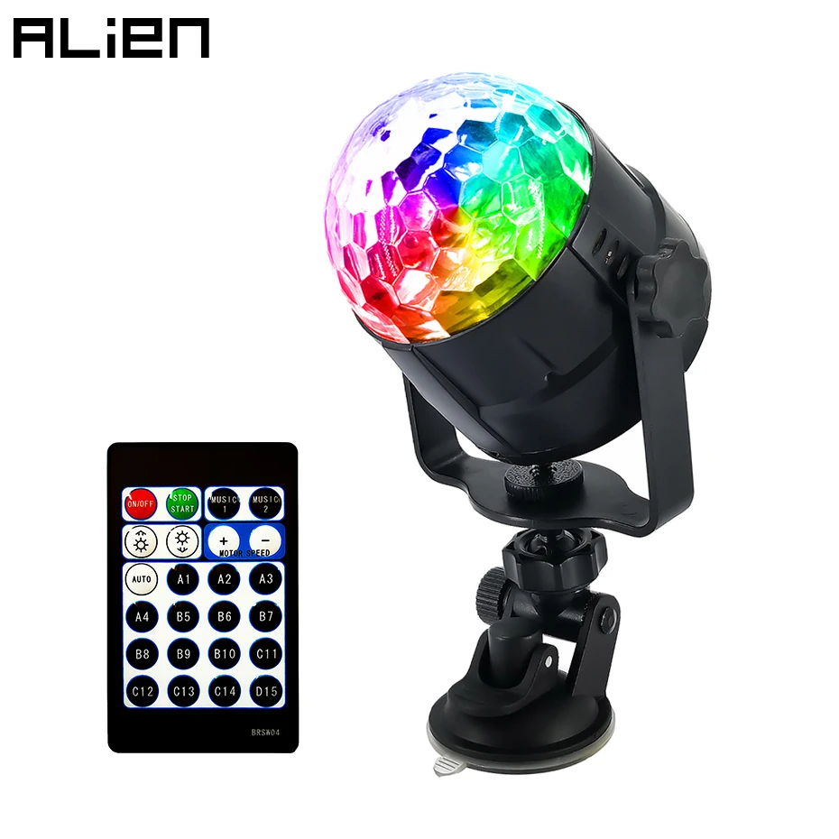 ALIEN-Luz LED RGB de 4W y 15 colores, bola mágica de discoteca, efecto de iluminación de escenario activado por sonido, para DJ, fiesta, coche, vacaciones, cumpleaños