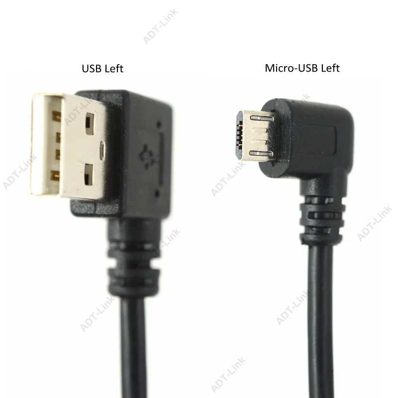 Cable conector de carga de datos USB Micro USB macho a USB macho de 90 grados en ángulo izquierdo y derecho 25cm para tableta - imagen 3