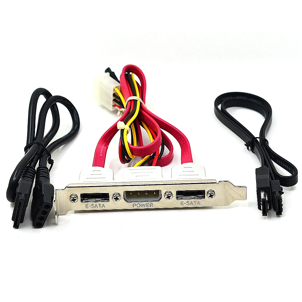 0,3 M Dual 2 puertos SATA a eSATA + IDE 4Pin Power PCI PC Soporte de computadora Cable de ranura 30 cm 2 pies Conjunto externo 3 en 1