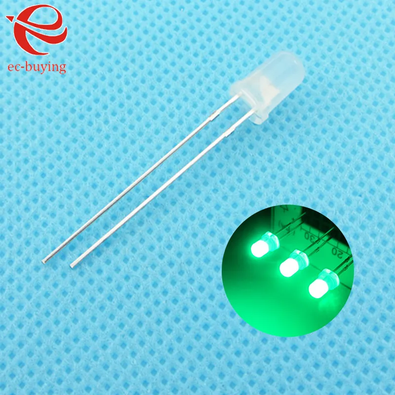 100 unids/lote F3 3mm LED verde esmeralda diodo emisor de luz redondo lámpara nebulosa difusa cuenta enchufable DIY Kit práctica gran angular DIP