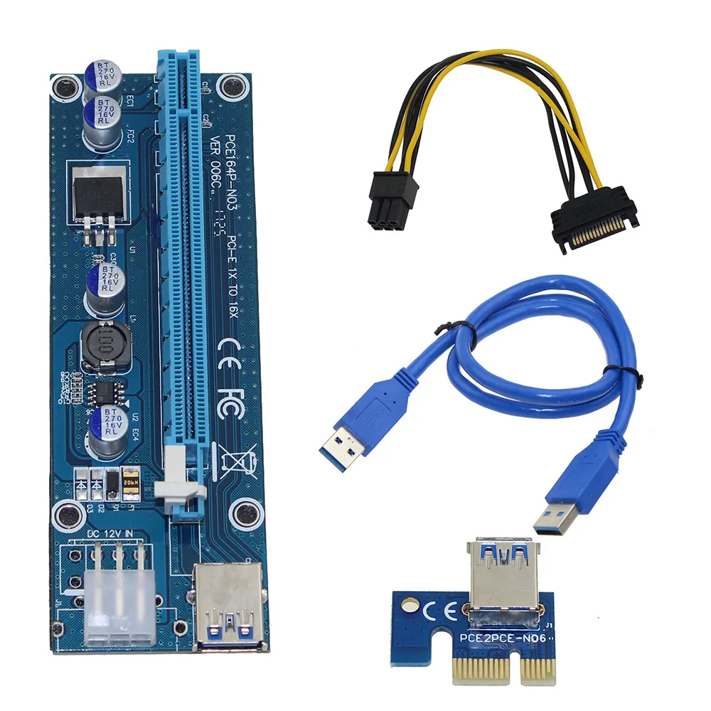Tarjeta elevadora PCI-E, Cable de alimentación PCI E Express 1X a 16X, USB 3,0, PCI-E, SATA a 6Pin, para minería de Bitcoin BTC, Antminer