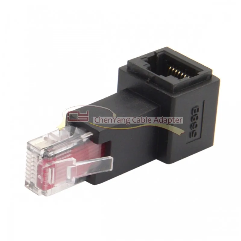 Adaptador de extensión de red Lan Ethernet en ángulo izquierdo de 90 grados 8P 8C FTP STP UTP Cat 5e macho a hembra