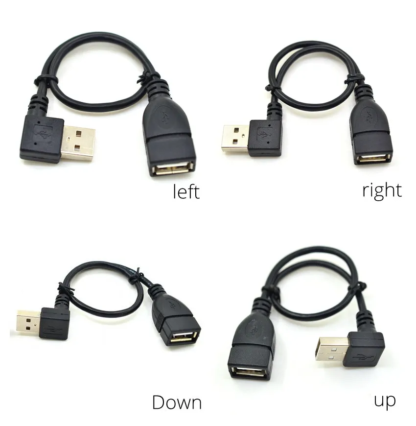 Cable de extensión USB 2,0 en ángulo de 20CM, adaptador de carga de datos macho a hembra de 90 grados derecha, izquierda y arriba y abajo, 0,2 M