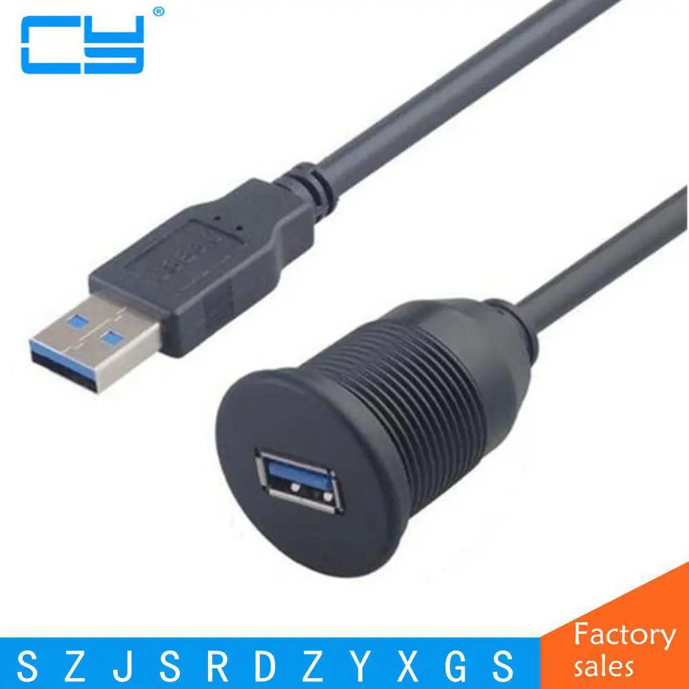 USB 3,0 macho a USB 3,0 hembra AUX montaje empotrado Cable de extensión de montaje en coche para coche camión barco motocicleta Panel de tablero - imagen 2