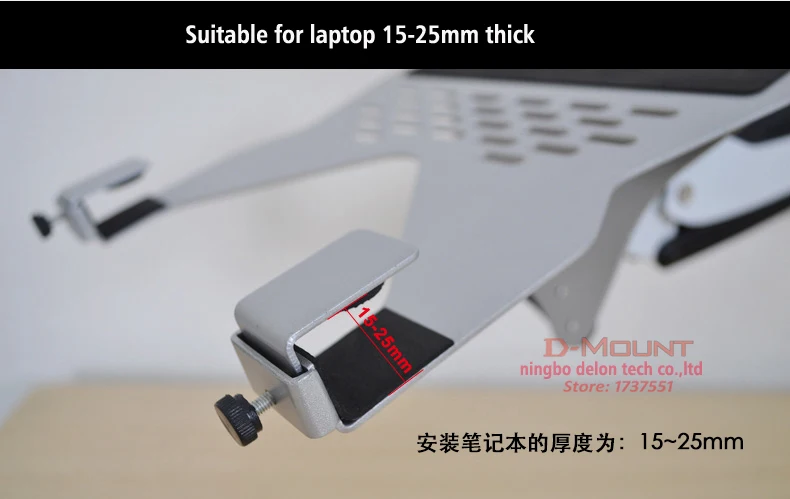 Soporte de pared con resorte de Gas para ordenador portátil, brazo de aleación de aluminio, movimiento completo, soporte de montaje para ordenador portátil de 10-17 pulgadas, Lapdesk - imagen 3