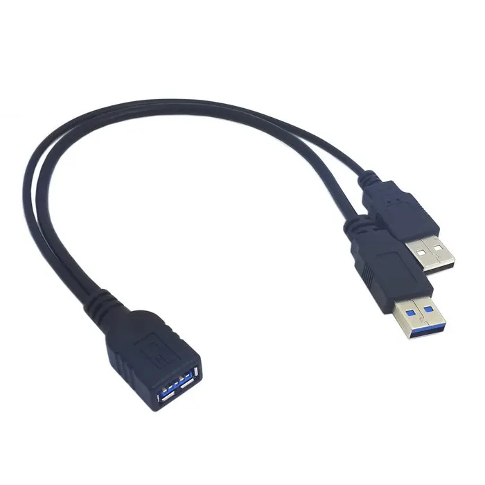 Cable de extensión USB 3,0 hembra a USB Dual macho, Cable de datos de potencia Extra Y para disco duro móvil de 2,5 pulgadas, Color negro, 30cm - imagen 3