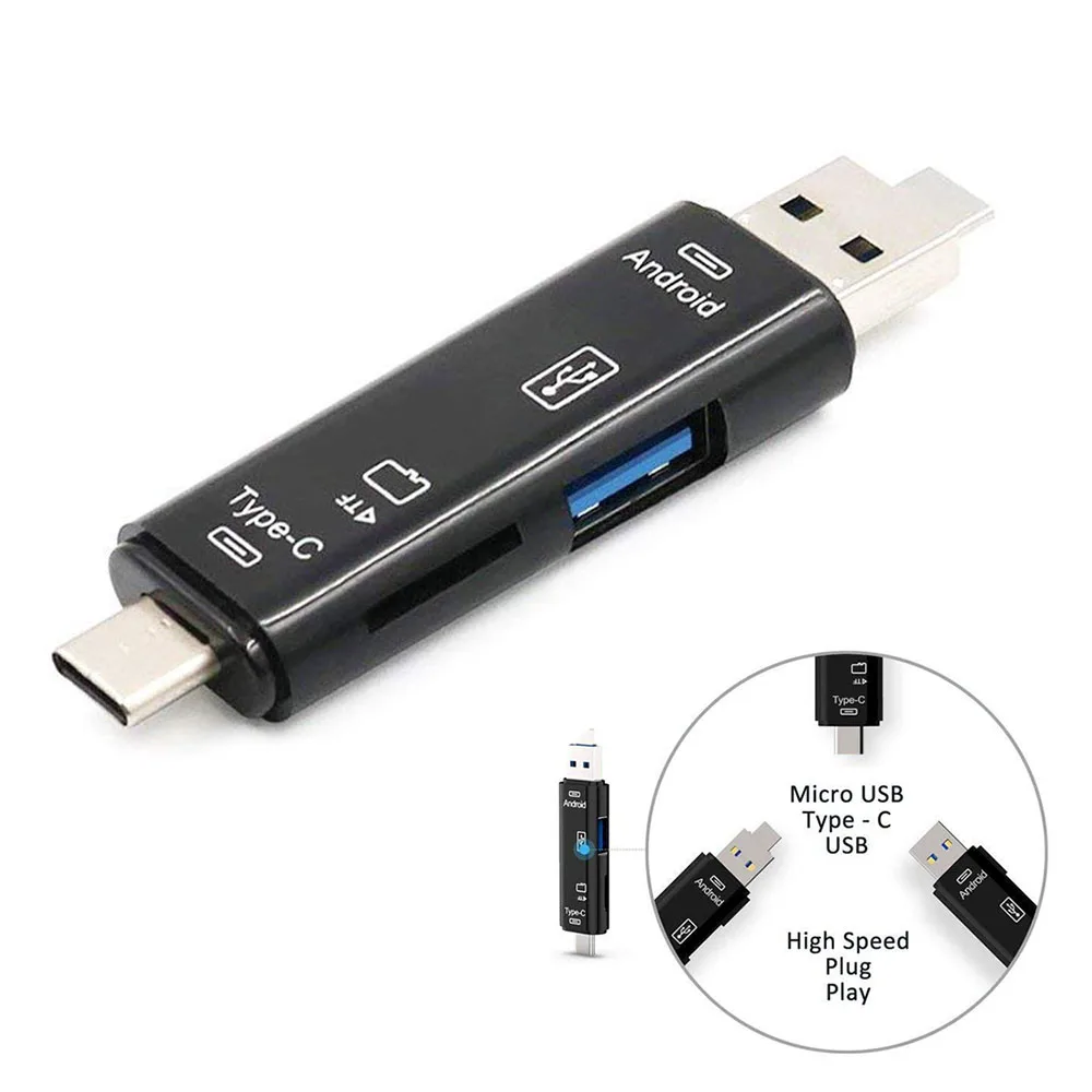 Lector de tarjetas 5 en 1 Usb 3,1, lector de tarjetas Micro SD TF de alta velocidad tipo C USB C, memoria Micro USB, lector de tarjetas OTG