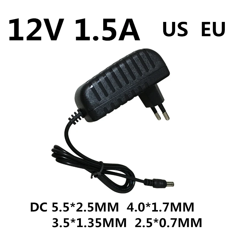 Adaptador Corriente DC 12V 1.5A AC 100-240V Convertidor 12V 1500mA Cargador Fuente Alimentación Enchufe Europeo Americano Negro DC 5.5x2.5mm - Vista principal del producto