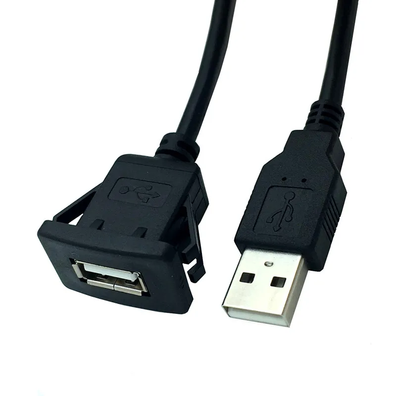 Cable de extensión de montaje en Panel empotrado USB2.0 macho a hembra AUX para salpicadero de motocicleta, barco, camión, coche (cabeza cuadrada) - imagen 5