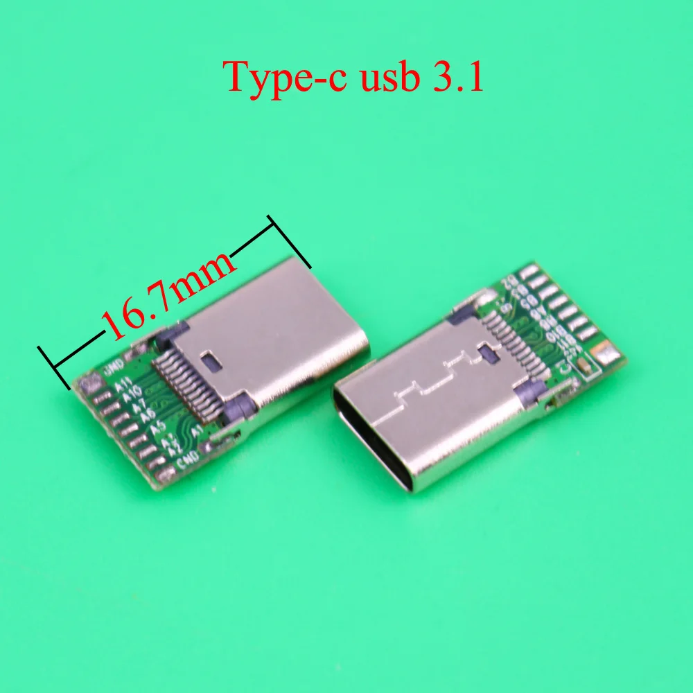YuXi-conector USB 3,1 tipo C, adaptador de receptáculo de enchufe hembra de 24 pines para soldar cable y cable, soporte de placa PCB de 24 P - imagen 4