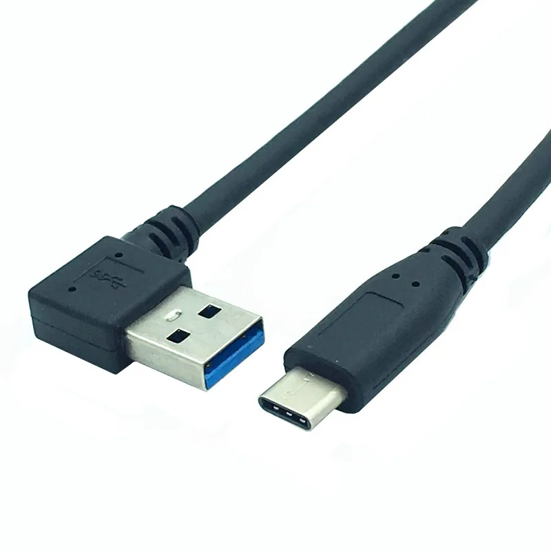 USB 3,0 macho de ángulo izquierdo y derecho de 90 grados a USB 3,1 macho tipo C, conector de Cable de carga de sincronización de datos USB (negro), 0,25 m, 25cm - imagen 3