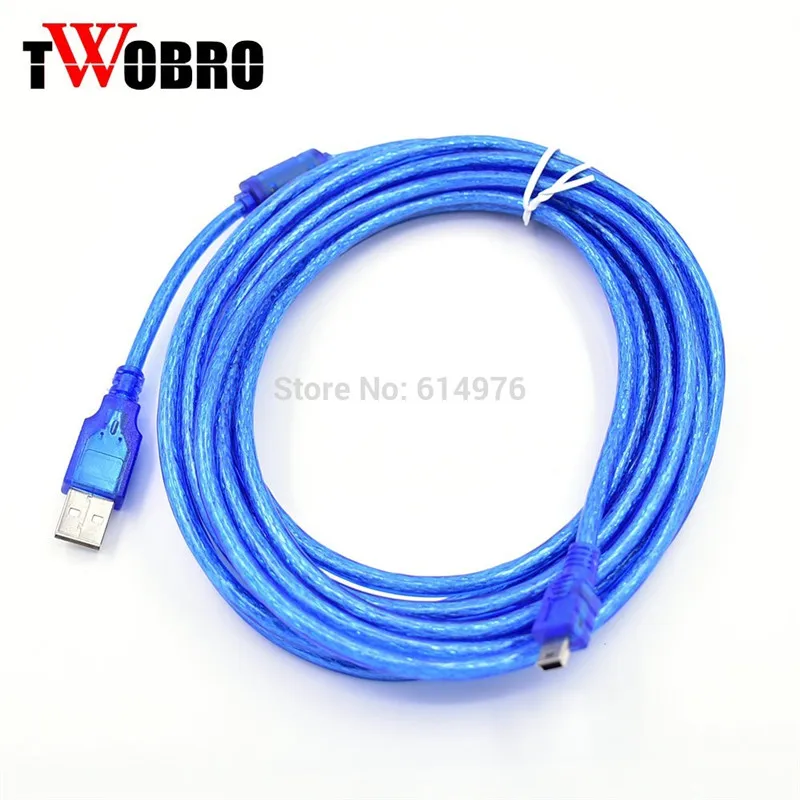 Cy-Cable de datos blindado USB 2,0 A Mini 5 pines, Cable de datos azul A macho A 5 P B macho para mp3, mp4, GPS, coche, 10, 16 y 33 pies