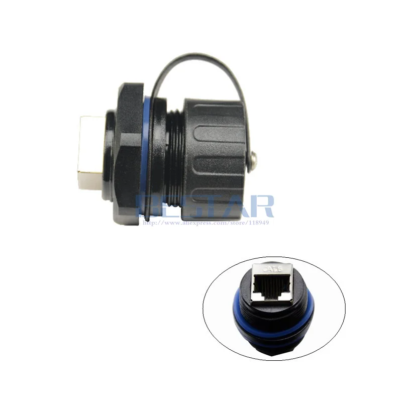 Conector de blindaje RJ45 hembra a hembra, resistente al agua, cabeza recta, Ethernet LAN M25, enchufe con cubierta para Cable de red - imagen 2