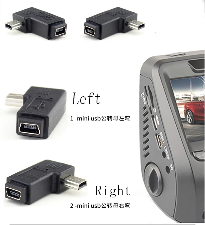 Adaptador de sincronización de datos, conector Mini USB a Mini USB, ángulo izquierdo y derecho, 90 grados, 5 pines, hembra a Micro USB macho - imagen 4