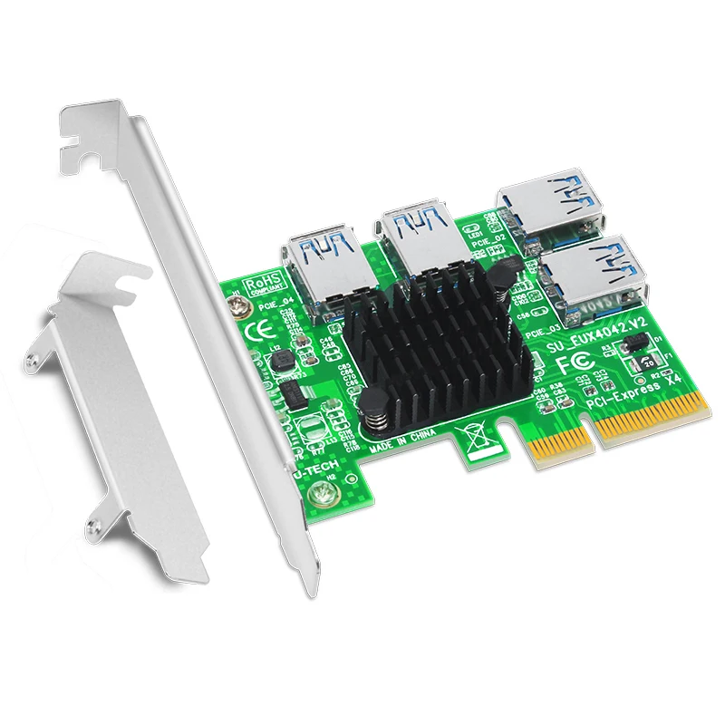 PCI Express-Tarjeta elevadora de 1 a 4 16X PCIe, PCI-E 4X a 4, adaptador USB 3,0, tarjeta multiplicadora de puerto para minería de Bitcoin BTC, nuevo