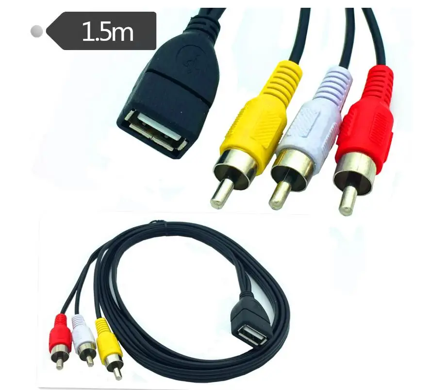 Cable USB A hembra A 3 RCA, conector AV de 1,5 m, 5 pies, adaptador de Audio y vídeo auxiliar para PC y TV, 150cm - imagen 3