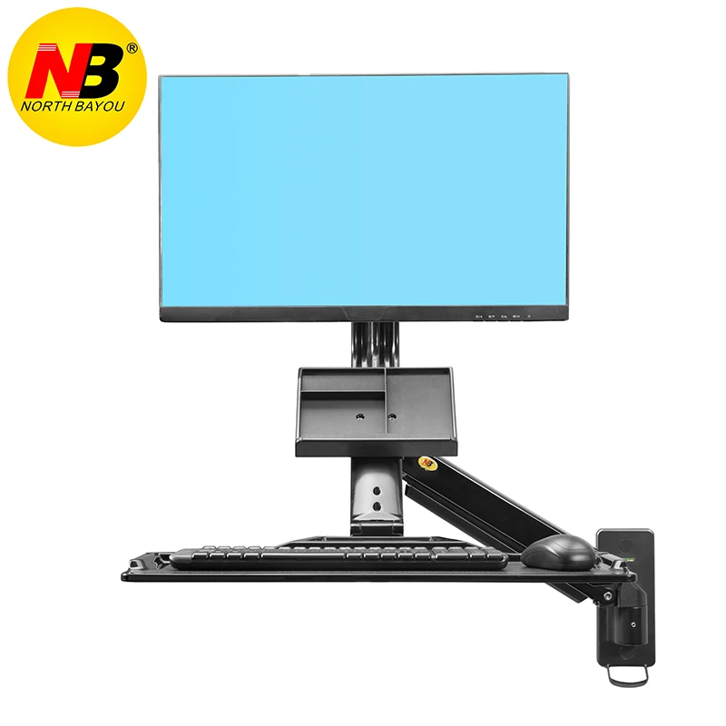 NB D32 MB32 estación de trabajo para sentarse para ordenador, soporte de Monitor de elevación montado en la pared con placa de teclado, resorte de Gas - imagen 3
