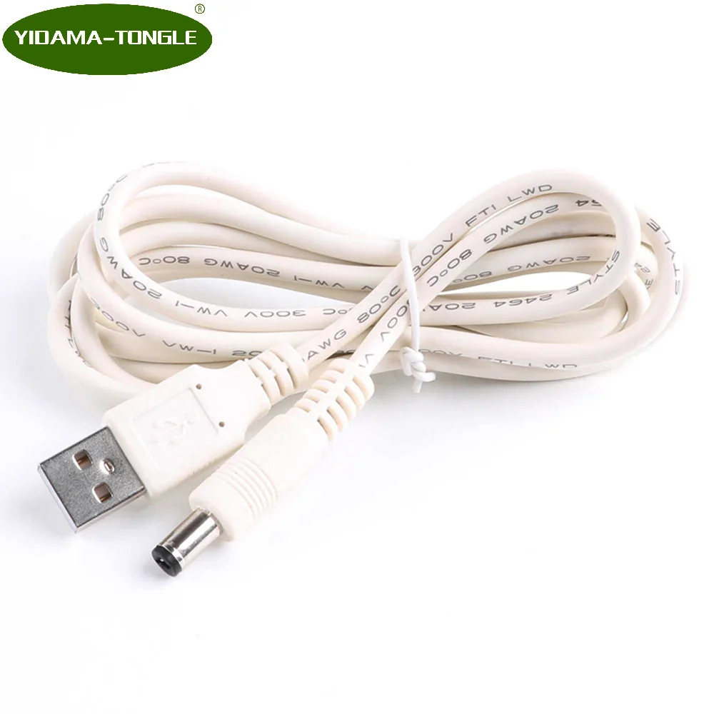 Calibre de cable de 24AWG de alta calidad, cable estándar USB a DC 5,5/2,1mm, 5,5x2,1mm, 5,5mm/2,1mm, conector de alimentación de barril de 5 voltios, 1,0 m