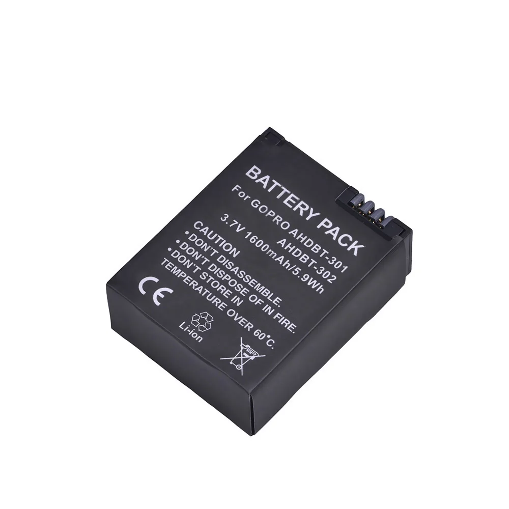 Batería de AHDBT-302 de 1600mAh, cargador LED para GoPro Hero3, Hero3 +, Plata/Negro, GoPro AHDBT-201,AHDBT-301,AHBBP-301 - imagen 2