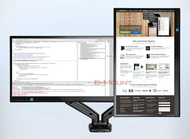 DL-LDT13-2A Abrazadera con ojal de 17-27 ", Monitor doble LCD, soporte de escritorio, brazo, resorte de gas, montaje de TV de movimiento completo, carga de 2-6,5 kgs - imagen 2