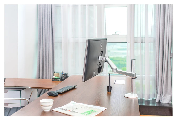 OA-3S de aluminio con montaje en D, base de ojal de abrazadera de 10-27 ", 7kg, brazo doble, soporte vesa de pantalla única, soporte de escritorio para monitor, inclinación giratoria 360 - imagen 4