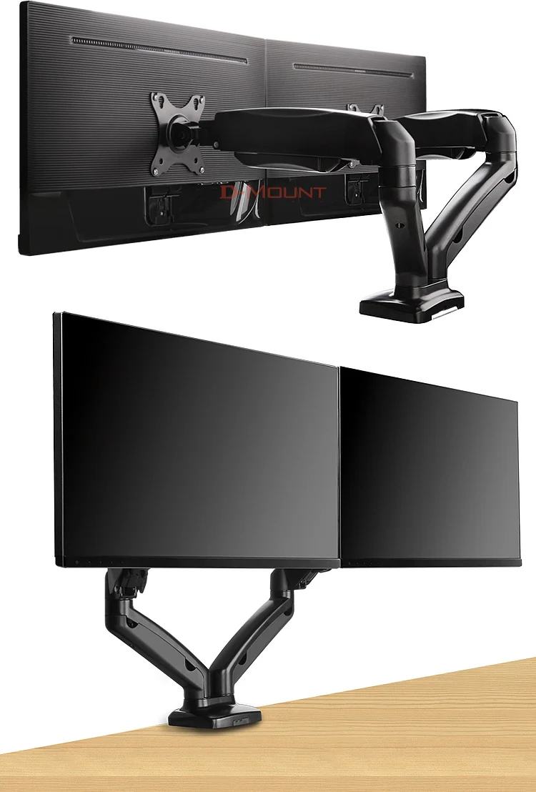 DL-LDT13-2A Abrazadera con ojal de 17-27 ", Monitor doble LCD, soporte de escritorio, brazo, resorte de gas, montaje de TV de movimiento completo, carga de 2-6,5 kgs - imagen 3