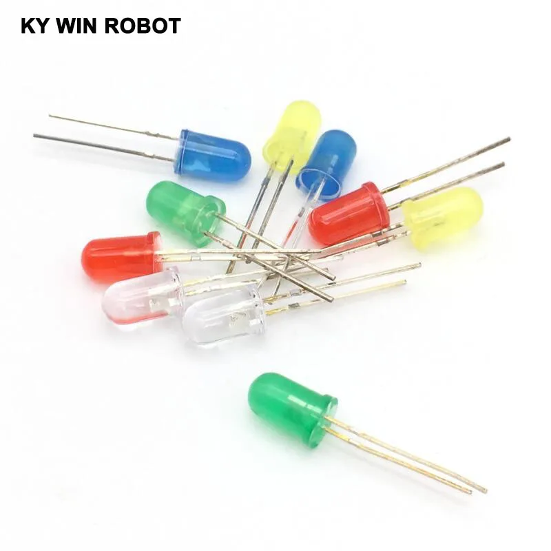 Kit surtido de luces LED de diodo, kit de bricolaje electrónico, blanco, amarillo, rojo, verde, azul, 5mm, 10 unidades, gran oferta - imagen 2