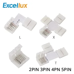 Conector para tira LED RGB/RGBW de 10 mm, sin soldadura, tipo L/T/X