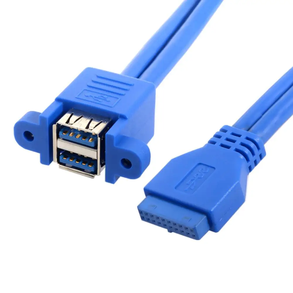 Adaptador de montaje de placa base de 2 puertos hembra USB 3,0 a Dual de 50CM con orificio para tornillo 20 pines X2 para placa base de ordenador PC - imagen 4