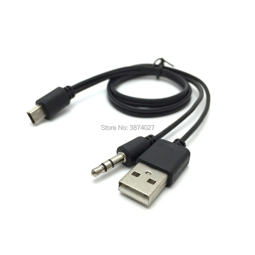 Alta calidad 2 en 1 USB macho Mini USB 5 pines + Cable auxiliar de 3,5 MM Cable auxiliar y cargador negro 2 en 1 para altavoz - imagen 5
